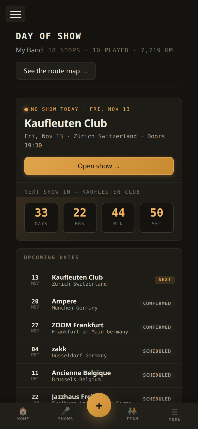 Bandz On Tour — the day of a show on mobile